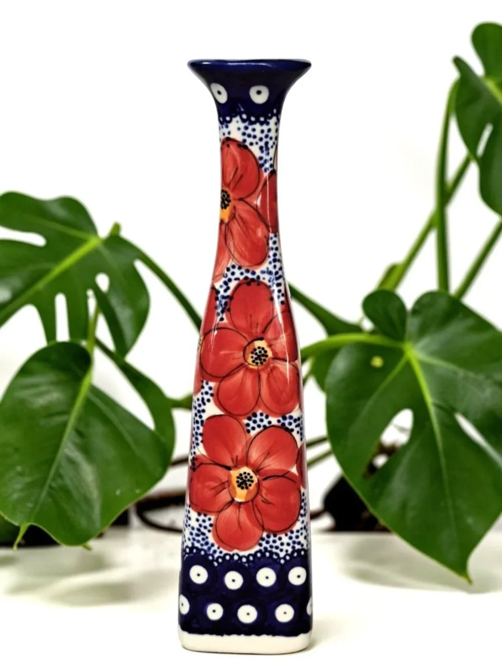 Unikat Polish Pottery Bud Vase Floral Motif Boleslawiec 9.5